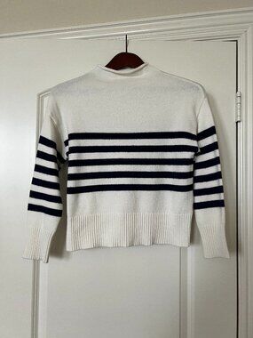 Mock Neck Navy & White Striped Sweater | 3/4 Sleeves
